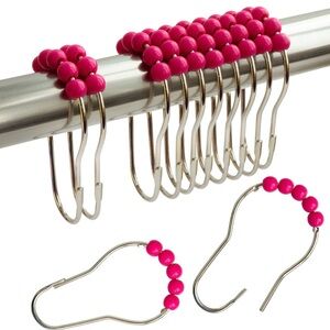 Stainless Steel Shower Curtain Hooks w/Hot Pink Acrylic Roller Balls - NWT
